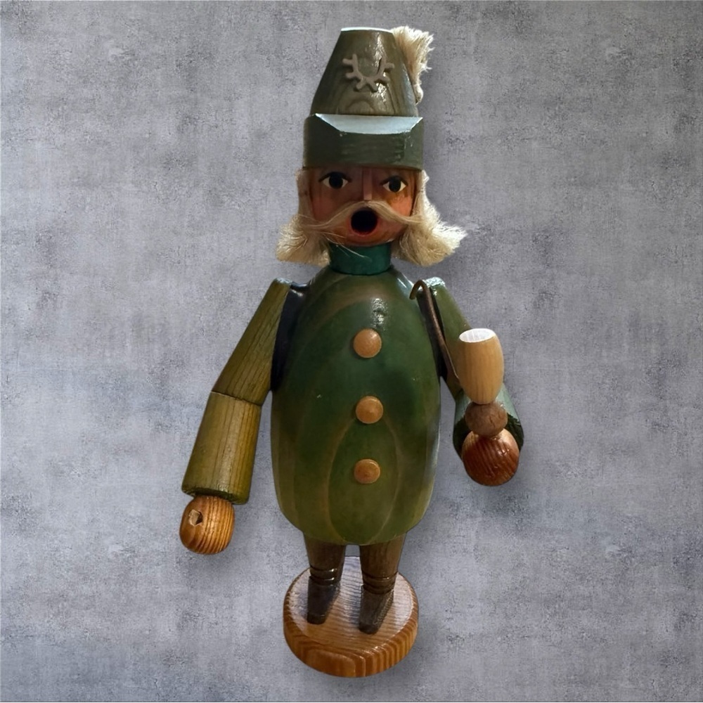 Vintage Incense Burner German Wood Figure Man Back Packer
